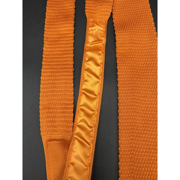 Square End Men's Tie Solid Orange Knit Tie Thin 2.5"W Jacob Alexauder Hand Made - Picture 4 of 8